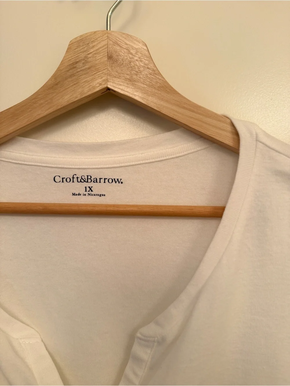 croft & barrow White Short-Sleeve Henley Tee with Button Placket